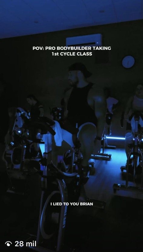 Reel POV: pro bodybuilder taking 1st cycle class